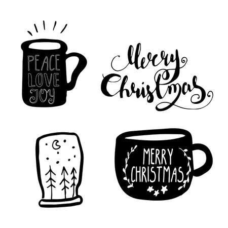 Set of Christmas lettering handwritten with bouncing letters vector illustration.のイラスト素材