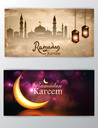 Ramadan Kareem greeting on blurred background set of cardsのイラスト素材