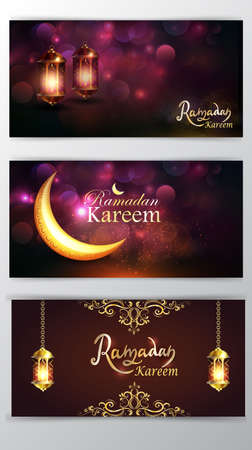 Ramadan Kareem greeting on blurred background set of cardsのイラスト素材