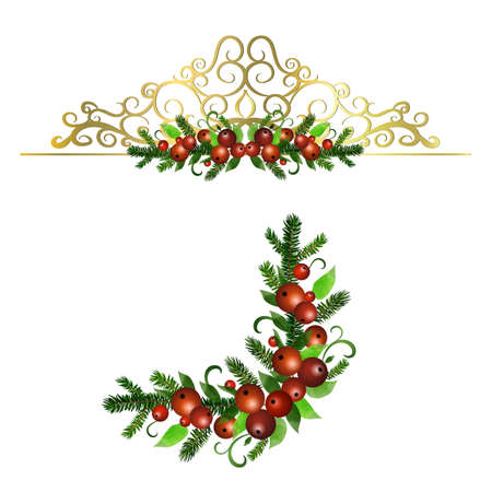 Christmas Holly brunches decoration vectorのイラスト素材