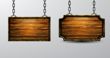 Vector realistic illustration of wooden signboardのイラスト素材