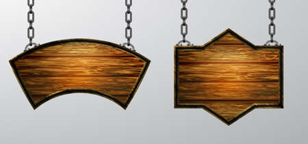 Vector realistic illustration of wooden signboard isolatedのイラスト素材