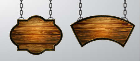 Vector realistic illustration of wooden signboard isolatedのイラスト素材