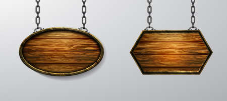 Vector realistic illustration of wooden signboard isolatedのイラスト素材