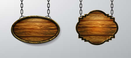 Vector realistic illustration of wooden signboard isolatedのイラスト素材