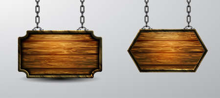 Vector realistic illustration of wooden signboard isolatedのイラスト素材