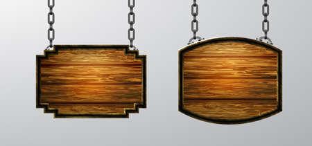Vector realistic illustration of wooden signboard isolatedのイラスト素材