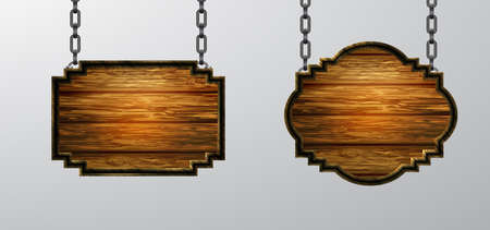 Vector realistic illustration of wooden signboard isolatedのイラスト素材