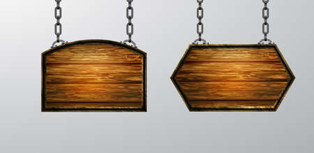 Vector realistic illustration of wooden signboard isolatedのイラスト素材