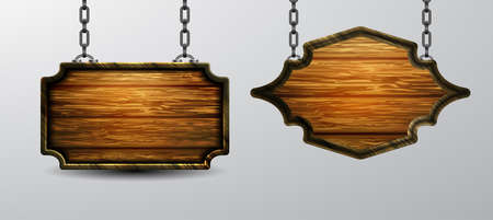 Vector realistic illustration of wooden signboard isolatedのイラスト素材