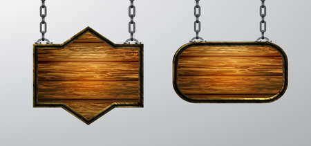 Vector realistic illustration of wooden signboard isolatedのイラスト素材