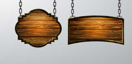 Vector realistic illustration of wooden signboard isolatedのイラスト素材