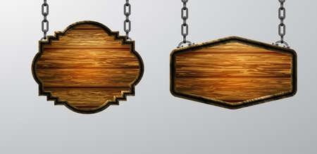 Vector realistic illustration of wooden signboard isolatedのイラスト素材