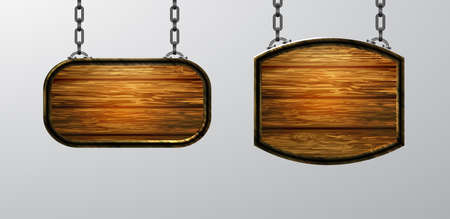 Vector realistic illustration of wooden signboard isolatedのイラスト素材