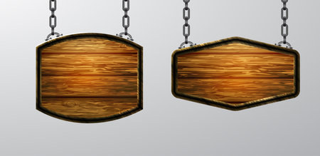 Vector realistic illustration of wooden signboard isolatedのイラスト素材