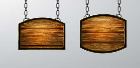 Vector realistic illustration of wooden signboard isolatedのイラスト素材
