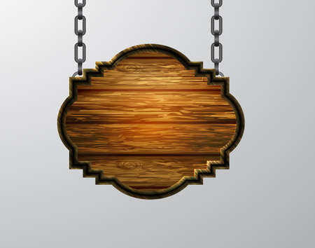 Vector realistic illustration of wooden signboard isolatedのイラスト素材