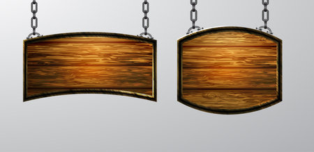 Vector realistic illustration of wooden signboard isolatedのイラスト素材