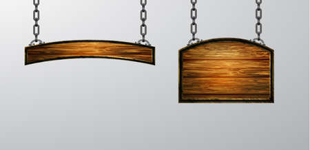 Vector realistic illustration of wooden signboard isolatedのイラスト素材