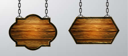 Vector realistic illustration of wooden signboard isolatedのイラスト素材