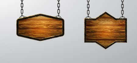 Vector realistic illustration of wooden signboard isolatedのイラスト素材