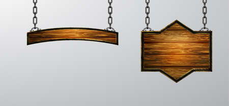 Vector realistic illustration of wooden signboard isolatedのイラスト素材