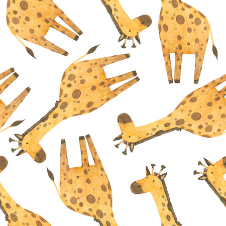 Watercolor pattern with giraffes on white backgroundの写真素材