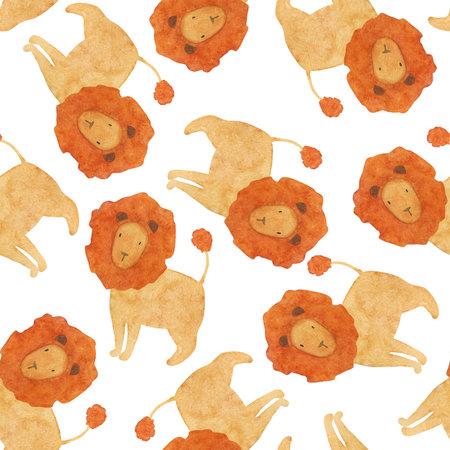 Watercolor seamless pattern with lionsの写真素材