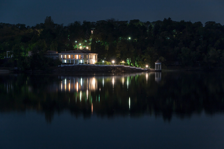 Night city  illuminated of the lights, reflected in the river.の写真素材