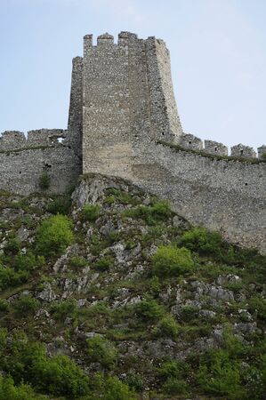 Old Golubac fortress remains on the mountain rocky edge の写真素材