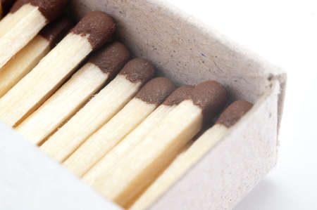 brown matches in the matchboxの写真素材