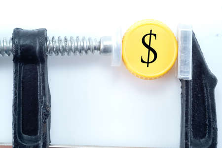 clump with squeezing dollar isolated on whiteの写真素材