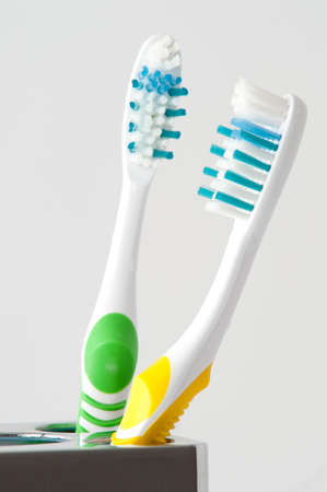 two colorful toothbrush isolated on white