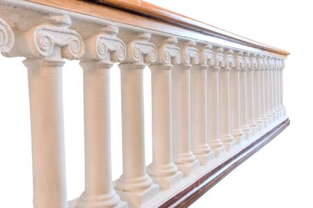 stone balustrade of the balusters with wood handrailsの写真素材