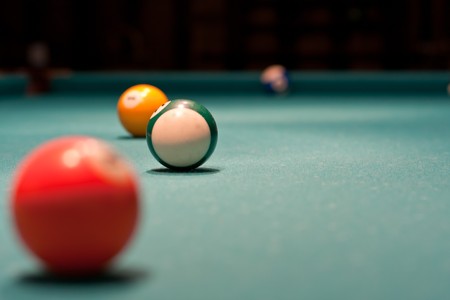 Balls and cue in the American billiards and poolの写真素材