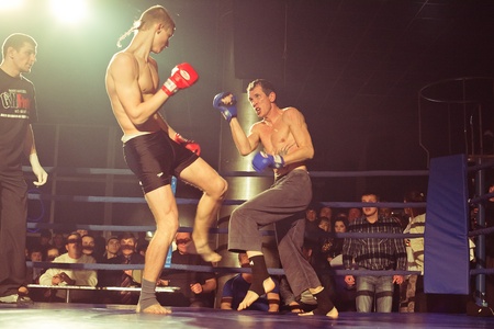 SEVASTOPOL, UKRAINE - 03 APRIL: Bazhenov Dmitry(L) VS Germanovich Michel(R) on Ukrainian championship MIX FIGHT, April 03, 2011 in Sevastopol, Ukraine.のeditorial素材