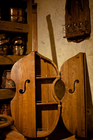 Antique wooden cabinet contrabass for wine storageの写真素材