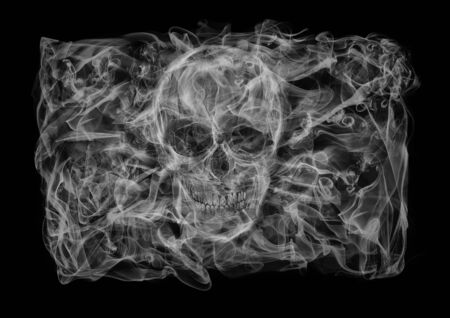 The flag of Jolly Roger consists of a smokeの写真素材