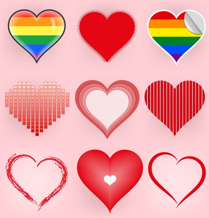Set of 9 symbol hearts various formsのイラスト素材
