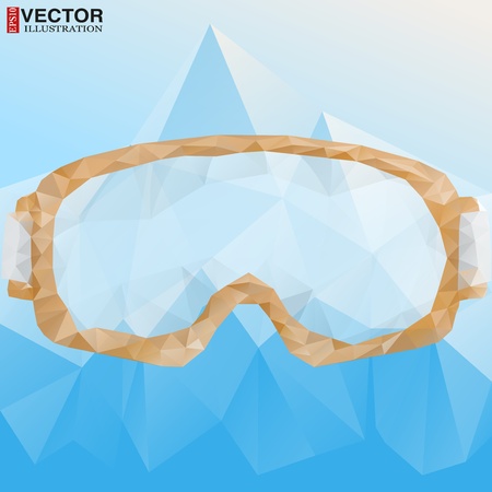 Abstract poster ski goggles with reflection of mountains. Vector Illustration, eps10, editable and isolated.のイラスト素材