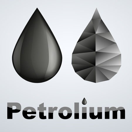 Vector illustration of black petroleum drop and abstract drop, isolated on white backgroundのイラスト素材