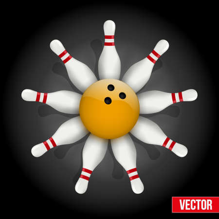 Background of bowling pins and ball with a flower. Vector illustration of sports competetion. Isolated and editable.のイラスト素材