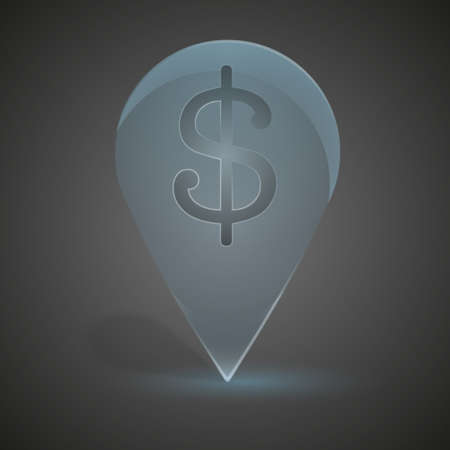 Glass icon with dollar currency on the map markers. The symbol and pointer for navigate on the map or on the internetのイラスト素材