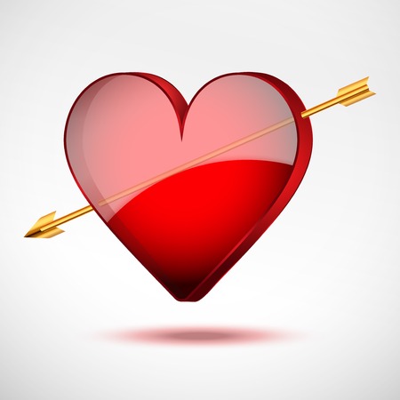 Background with beautiful glasses heart and golden arrow. Happy Valentines Day Card. Vector illustration. Editable and isolated. Love theme.のイラスト素材