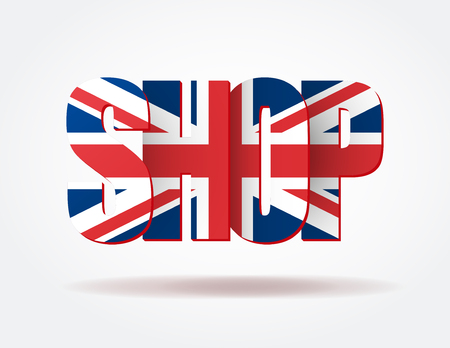 the form of letters SHOP of Great Britain. Vector illustration for web design and business. White background isolated, editable.のイラスト素材