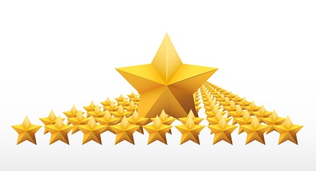 Gold metal five-pointed star. Variations of premium bars. Vector background illustration, isolated.のイラスト素材