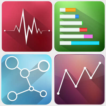 Modern flat business icons vector collection with long shadow effect in stylish colors of web design objects, business, office and marketing items. Isolated.のイラスト素材