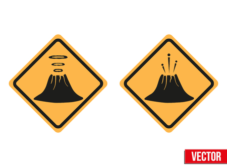 Warning road signs about the dangers of the volcanoのイラスト素材