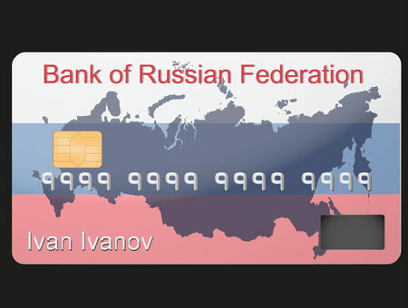 The example of Russian banking credit card. The new system of calculation and payment after the USA sanctions. Conceptual illustration of the new financial system. のイラスト素材