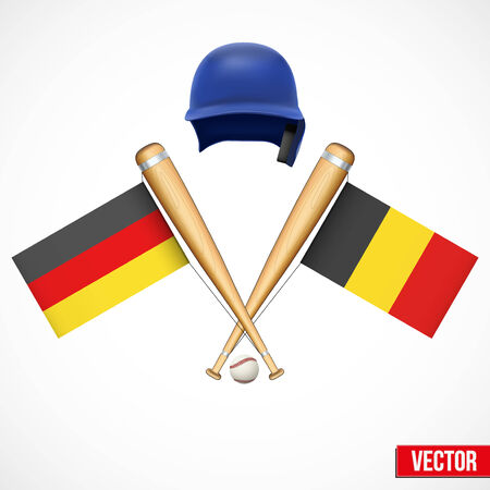 Symbols of Baseball team Germany and Belgium. Flags on bats. Vector Illustration.のイラスト素材
